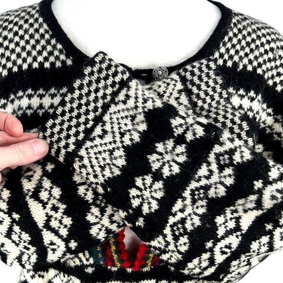 Susan Bristol Vintage Wool Sweater Fair Isle Nordic Black White Small - Picture 8 of 10
